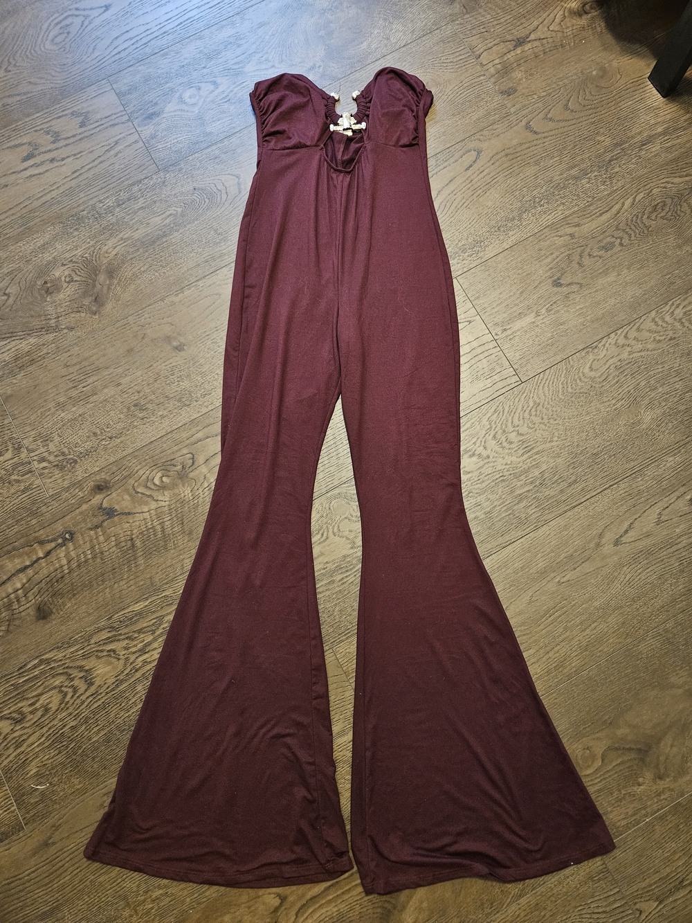 Wine Flare Jumpsuit with Decorative Front Detail